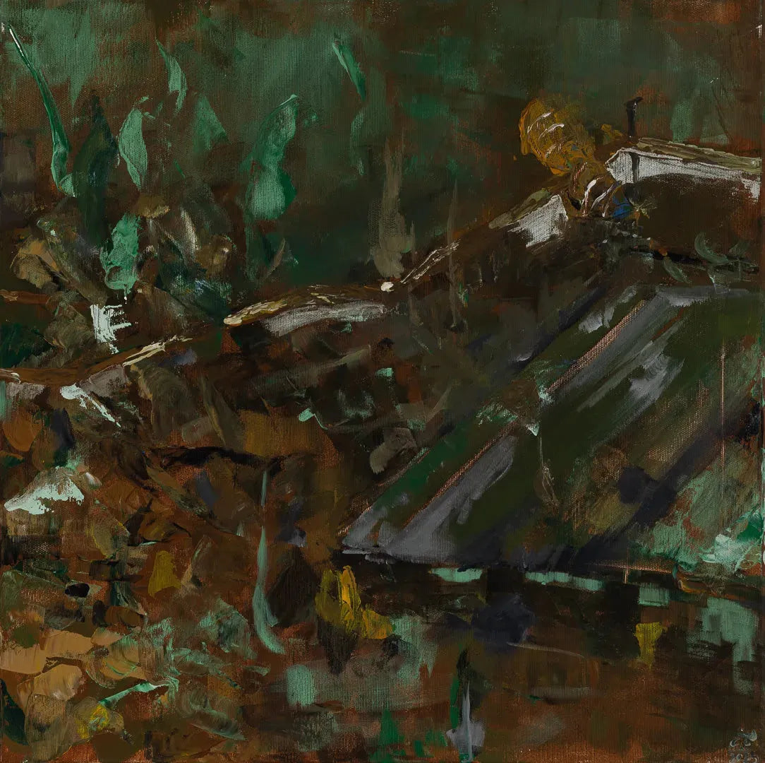 
Abstract painting Nature IV by Oliwia Tomczak in brown, green, and orange hues with expressive texture.