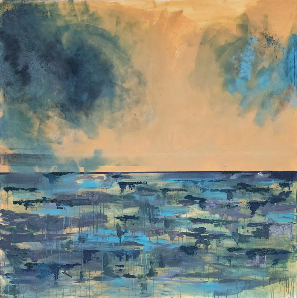 Original abstract painting Landscapes of My Memory II by Oliwia Tomczak featuring blue, green, and brown colors.